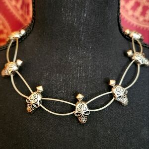 Skull and coated galvanized steel cable  necklace